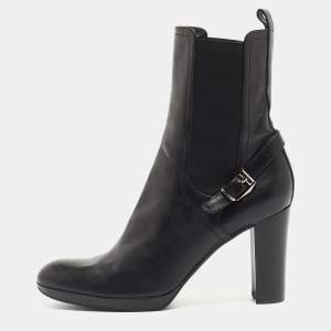 Sergio Rossi Black Leather Buckle Ankle Length Block Heel Boots Size 40.5