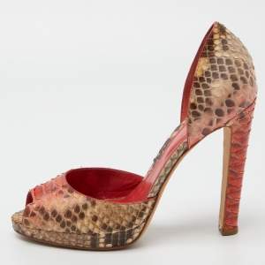 Sergio Rossi Tricolor Python Peep Toe Platform D'orsay Pumps Size 38.5