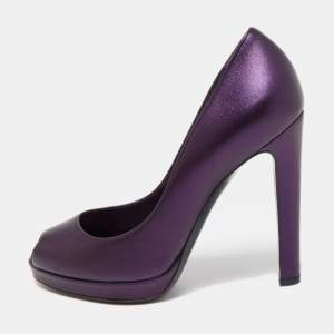 Sergio Rossi Metallic Purple Leather Peep Toe Pumps Size 38