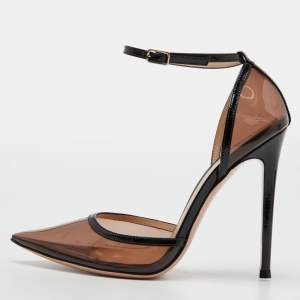 Pre Owned Gianvito Rossi Black PVC and Patent Leather Crystal Embellished Pumps Size 36.5