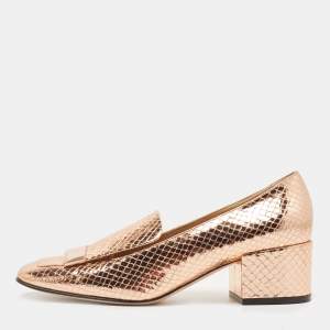Pre Owned Sergio Rossi Rose Gold Python Embossed Loafer Pumps Size 39
