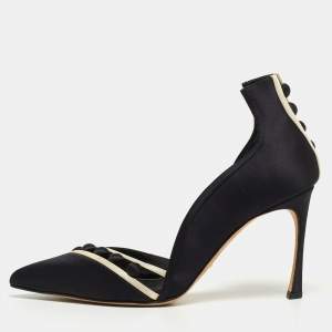 Sergio Rossi Black Satin D'orsay Pointed Toe Pumps Size 38.5