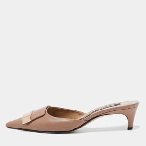 Pre Owned Sergio Rossi Pink Leather Pointed Toe Mules Size 36.5