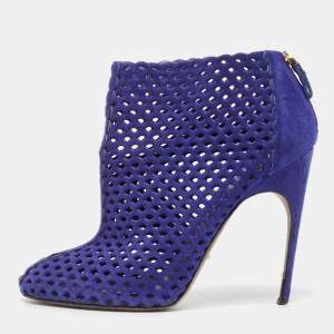 Sergio Rossi Blue Suede Cut Out Ankle Boots Size 41