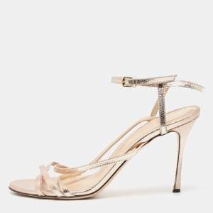 Pre Owned Sergio Rossi Metallic Leather Ankle Strap Sandals Size 40