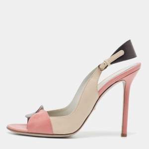 Pre Owned Sergio Rossi Tricolor Leather Slingback Sandals Size 38