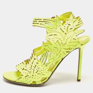Pre Owned Sergio Rossi Green Leather Ankle Strap Sandals Size 41