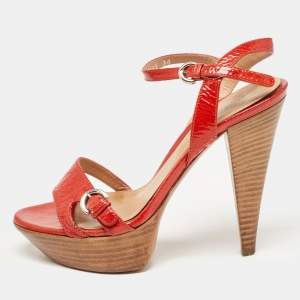 Sergio Rossi Red Patent Leather Slingback Sandals Size 36