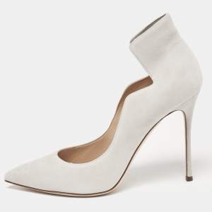 Pre Owned Sergio Rossi Grey Suede Godiva Wave Pumps Size 39