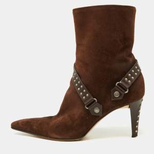 Sergio Rossi Brown Suede and Leather Studded Ankle Boots Size 37