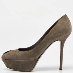 Pre Owned Sergio Rossi Grey Suede Peep Toe Platform Pumps Size 39