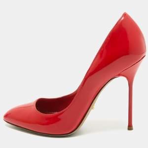Pre Owned Sergio Rossi Red Patent Leather Pumps Size 38