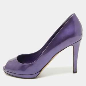 Pre Owned Sergio Rossi Purple Patent Leather Peep Toe Platform Pumps Size 38.5