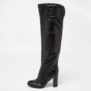Sergio Rossi Black Snakeskin Embossed Leather Over The Knee Length Boots Size 37