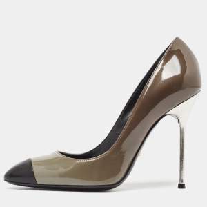 Sergio Rossi Grey/Black Patent Leather Cap Toe Pumps Sie 37