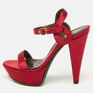 Sergio Rossi Red Satin Ankle Strap Sandals Size 34.5