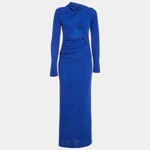 Significant Other Blue Textured Jersey Anya Cut-Out Maxi Dress M