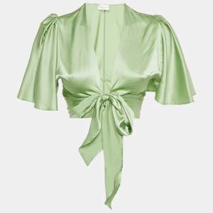 Pre Owned Silk Roads by Adriana Iglesias Mint Green Silk Front Tie -Up Lanna Top XS