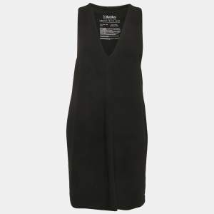 S'Max Mara Black Crepe V-Neck Sleeveless Mini Dress M