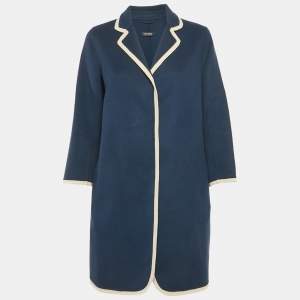 S'Max Mara Navy Blue Wool Button Front Long Coat L
