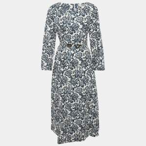 S'Max Mara Blue Printed Cotton Belted Long Dress XL
