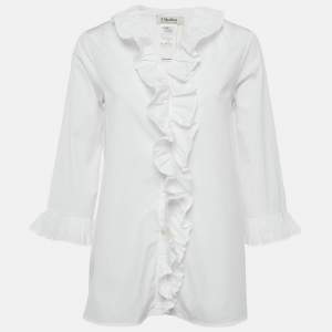 Pre Owned S'Max Mara White Cotton Ruffled Button Front Shirt S