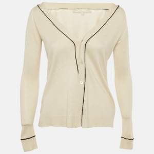 Pre Owned S'Max Mara Cream Silk Blend Button Front Cardigan S
