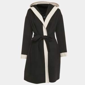 Pre Owned S'Max Mara Black Felt Hooded Open Front Cardigan M