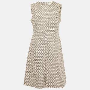 Pre Owned S'Max Mara Cream Printed Cotton Sleeveless Shift Dress L