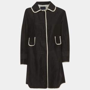 Pre Owned S'Max Mara Black Textured Cotton Coat L