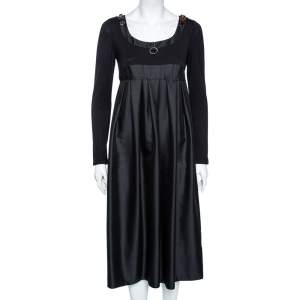 S'Max Mara Black Wool & Silk Embellished Neck Detail Pleated Dress M