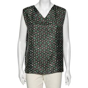 S'Max Mara Pink & Grey Printed Silk Sleeveless Top M