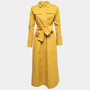 S'Max Mara Mustard Yellow Stretch Cotton Midi Shirt Dress S