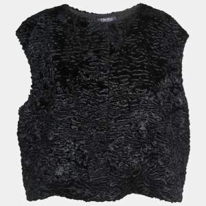 S'Max Mara Black Faux Fur Sleeveless Button Front Jacket XL