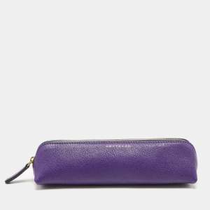 Smythson Purple Leather Panama Pencil Case