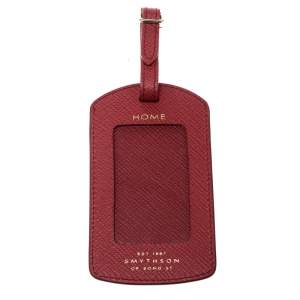 Smythson Red Leather Panama Luggage Tag