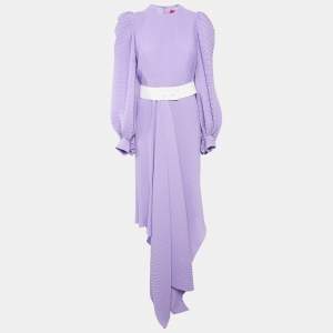 Solace London Purple Plisse Crepe Asymmetric Tilde Maxi Dress M