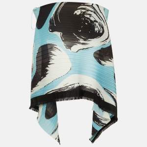 Pre Owned Solace London Blue/Black Abstract Print Crepe Pleated Svana Corset Top M