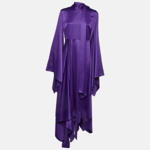 Solace London Purple Satin Asymmetric Flared Sleeves Maxi Dress L 