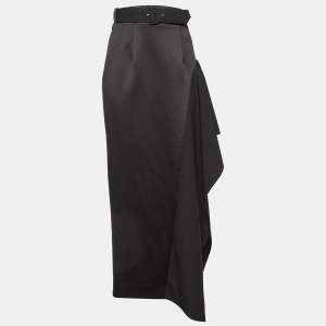 Solace London Black Crepe & Satin Kaya Draped Maxi Skirt M