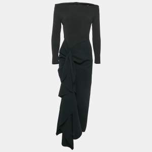 Solace London Black Stretch Crepe Draped Lotus Midaxi Dress M