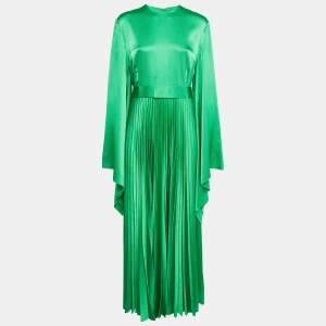 Solace London Sage Green Textured Crepe Pleated Maxi Dress L