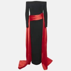 Solace London Black Crepe Trail Detail Irma Maxi Dress S