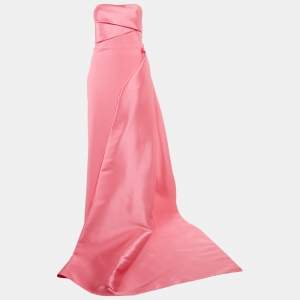 Solace London Pink Taffeta Strapless Draped Trail Detail Kinsley Gown M