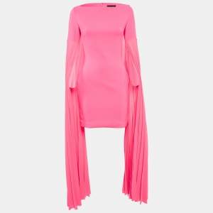 Solace London Pink Crepe Peyton Pleated Sleeve Mini Dress S