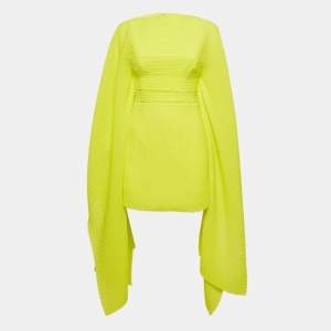 Solace London Lime Green Plisse Long Sleeve Mini Dress S