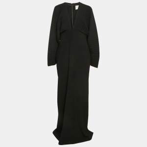 Solace London Black Plisse V-Neck Oxana Maxi Dress L