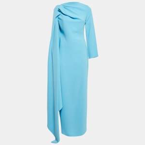Solace London Blue Crepe Flared One Sleeve Gown M
