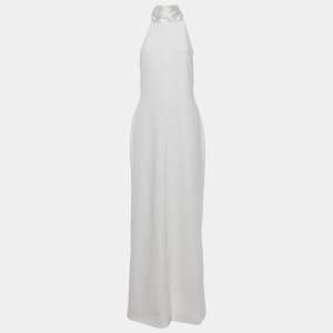 Solace London White Crepe & Satin Neck Detail Dahlia Maxi Dress L