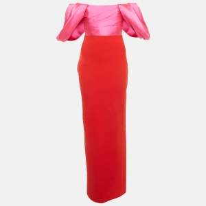 Solace London Red  Crepe & Pink Sateen Sian Maxi Dress S